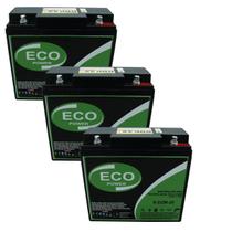 Kit 3 Baterias Estacionárias Eco Power 24ah 12v VRLA AGM Ciclo Profundo Bike Elétrica Cadeira De Rod