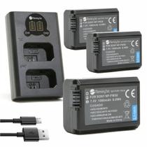 Kit 3 Baterias NP-FW50 MemoryTec + Carregador Duplo compatível com Sony ZV-E10 / A7S II / A7 II / A7R II / DSC-RX10 IV / NEX-7