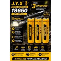 Kit 3 Baterias Recarregáveis JYX 18650 9800mAh 3,7V Liion Alta Capacidade Original Kit 3 Baterias Recarregáveis JYX 18650 9800mAh 3,7V Liion Alta Capacidade Original