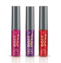 Kit 3 Batom Líquido Soul Tint Mood Eudora: Rosado + Vermelho + Uva