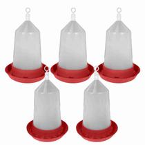 Kit 3 Bebedouros e 2 Comedouro Automático Aves Galinha Codorna Cor Vermelho 750ml