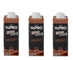 Kit 3 Bebida Yo Pro Whey 15g Protein Yopro Chocolate 250ml - DANONE