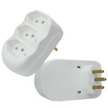 Kit 3 Benjamim Adaptador de Tomada Reto Tripolar 3 Saídas Tomada Tripla 2P+T 20A 250V Com Inmetro