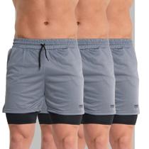 KIT 3 Bermuda Academia Masculina 2em1 com Proteção Uv Shorts Duplo de Compressão pra Treino Futebol