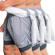 KIT 3 Bermuda Academia Masculina 2em1 com Proteção Uv Shorts Duplo de Compressão pra Treino Futebol