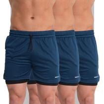 KIT 3 Bermuda Academia Masculina 2em1 com Proteção Uv Shorts Duplo de Compressão pra Treino Futebol
