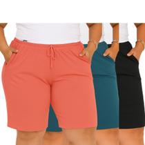 Kit 3 Bermuda Feminina Senhoras Plus Viscolycra Dia A Dia