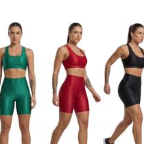KIT 3 Bermuda Fitness Com Bolso Esmeralda Bella Fiore Cós Alto Academia Treino Feminina Musculação Tamanho:MCor:Verde+V