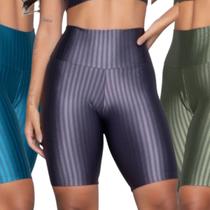 KIT 3 Bermuda Fitness New Zig 3D Vekyo Poliamida Cós Alto Academia Musculação Treino Moda Feminina