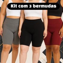 Kit 3 Bermuda Fitness Plus Size Reforçada Cos Alto Dia A Dia Kit 3 Bermuda Fitness Plus Size Reforçada Cos Alto Dia A Dia