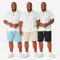 Kit 3 Bermuda Linho Plus Size Masculina Bolso Faca Mauricinho G1 G2 G3 G4