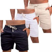 Kit 3 Bermuda Mauricinho De Linho Liso Short Praia Kit 3 Bermuda Mauricinho De Linho Liso Short Praia