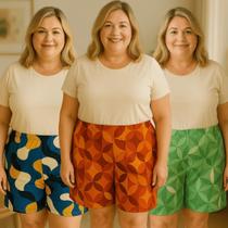 Kit 3 Bermuda Plus Size Feminina Senhora Estampada Conforto