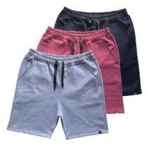 Kit 3 Bermuda Short Moletinho Masculino Moletom Liso Casual