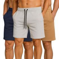 Kit 3 Bermuda Short Moletom Básica Masculino Casual Treino