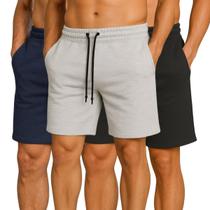 Kit 3 Bermuda Short Moletom Básica Masculino Casual Treino