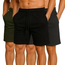 Kit 3 Bermuda Short Moletom Básica Masculino Casual Treino