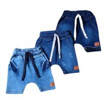 Kit 3 Bermuda Shorts Jeans Bebê Infantil Menino com Elastano
