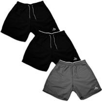 Kit 3 Bermuda Shorts Masculino Treino Liso Cinza Preto