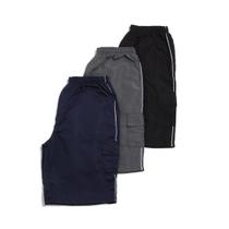 Kit 3 Bermuda Tactel OX Plus com Bolsos Frente e Costa Chumbo Azul Marinho Kit 3 Bermuda Tactel OX Plus com Bolsos Frente e Costa Chumbo Azul Marinho