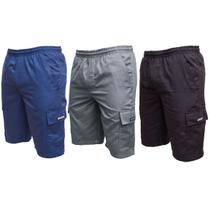 Kit 3 Bermudas Brim Elástico Cargo Plus Size Masculino Nova7 Kit 3 Bermudas Brim Elástico Cargo Plus Size Masculino Nova7