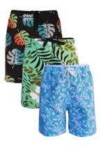 KIT 3 Bermudas de Banho Infantil Tactel com Elastano Estampado