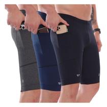 Kit 3 Bermudas De Compressão Masculina Com Bolso Corrida Kit 3 Bermudas De Compressão Masculina Com Bolso Corrida