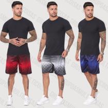 Kit 3 bermudas degrade masculina azul cinza vermelho