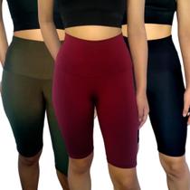 Kit 3 Bermudas Femininas Justas Cós Cintura Alta Lisas Cores Sortidas Suplex Pp Ao Plus Size