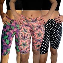 Kit 3 Bermudas Femininas Justas Cós Estampas Sortidas Suplex Pp ao Plus Size