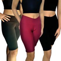 Kit 3 Bermudas Femininas Justas Cós Lisas Cores Sortidas Suplex Pp ao Plus Size