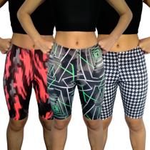 Kit 3 Bermudas Femininas Justas Elástico Estampas Sortidas Suplex PP ao Plus Size