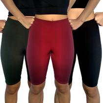 Kit 3 Bermudas Femininas Justas Elástico Lisas Cores Sortidas Suplex Pp ao Plus Size