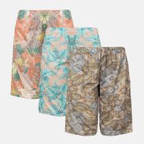 Kit 3 Bermudas Femininas Senhora Malha Estampado Cós Alto