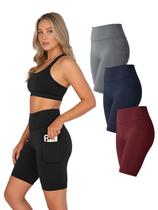 Kit 3 Bermudas Fitness Feminina Bolso Lateral Cores Sortidas Cor:ColoridoTamanho:G