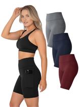 Kit 3 Bermudas Fitness Feminina Bolso Lateral Cores Sortidas Cor:ColoridoTamanho:M