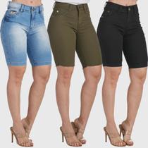 Kit 3 Bermudas HNO Jeans Ciclista até o Joelho com Elastano Preta