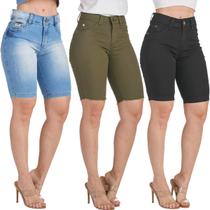 Kit 3 Bermudas HNO Jeans Ciclista até o Joelho com Elastano Preta