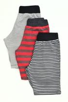 KIT 3 Bermudas Infantis/Juvenis Masculinas Listradas Vermelho/Preto