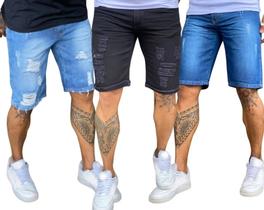Kit 3 Bermudas jeans clara rasgada masculina slim nf - Emporium black