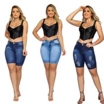 Kit 3 Bermudas Jeans Feminina Cintura Alta Levanta Bumbum Plus Size Qualidade Promoção