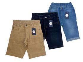 kit 3 bermudas jeans masculina infantil meninos com lycra Tam 10 12 14 e 16 anos - Cool kids