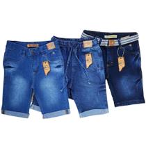 kit 3 bermudas jeans masculina infantil meninos com lycra Tam 10 a 16 anos.