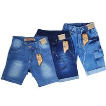 kit 3 bermudas jeans masculina infantil meninos com lycra Tam 10 a 16 anos.