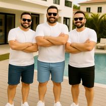 Kit 3 Bermudas JEANS MASCULINA LISA Plus Size Grande Tamanho 44 46 48 Básica Reforçada 1101