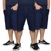 Kit 3 Bermudas Jeans Masculina Lycra Elastano Slim Premium Tradicional Algodão Plus Size 58 ao 62