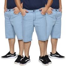 Kit 3 Bermudas Jeans Masculina Lycra Elastano Tradicional Slim Premium Algodão 48 Ao 56