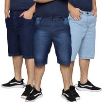 Kit 3 Bermudas Jeans Masculina Lycra Elastano Tradicional Slim Premium Algodão 48 Ao 56 - Galanteador