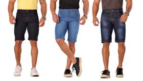 Kit 3 Bermudas Jeans Masculina Lycra Slim Atacado Premium - DIAMANTE VERDE