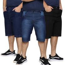 Kit 3 Bermudas Jeans Masculina Tradicional Slim Lycra Elastano Algodão Premium 48 Ao 56